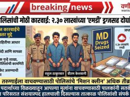 🔥 वणी हादरले ! शहरात ‘एमडी’ ड्रग्जचे रॅकेट उद्ध्वस्त; २.३० लाखांच्या मुद्देमालासह दोन बड्या तस्करांना पोलिसांनी ठोकल्या बेड्या !